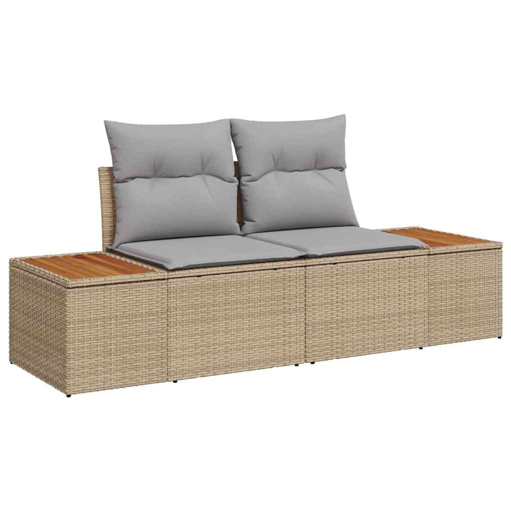 Garten-Sofa-Set mit Kissen 3 pcs Beige und Hellgrau Poly Rattan